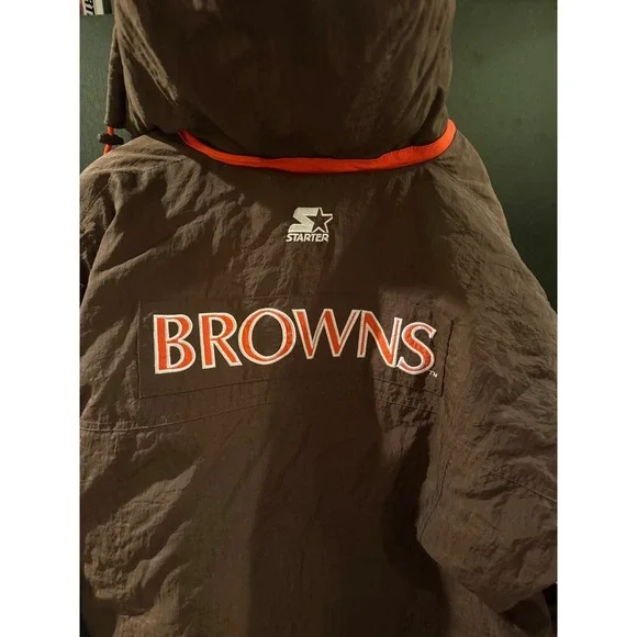 Vintage Starter Cleveland Browns NFL Brown Orange Hooded Jacket XL NFL Pro Line - Picture 7 of 7